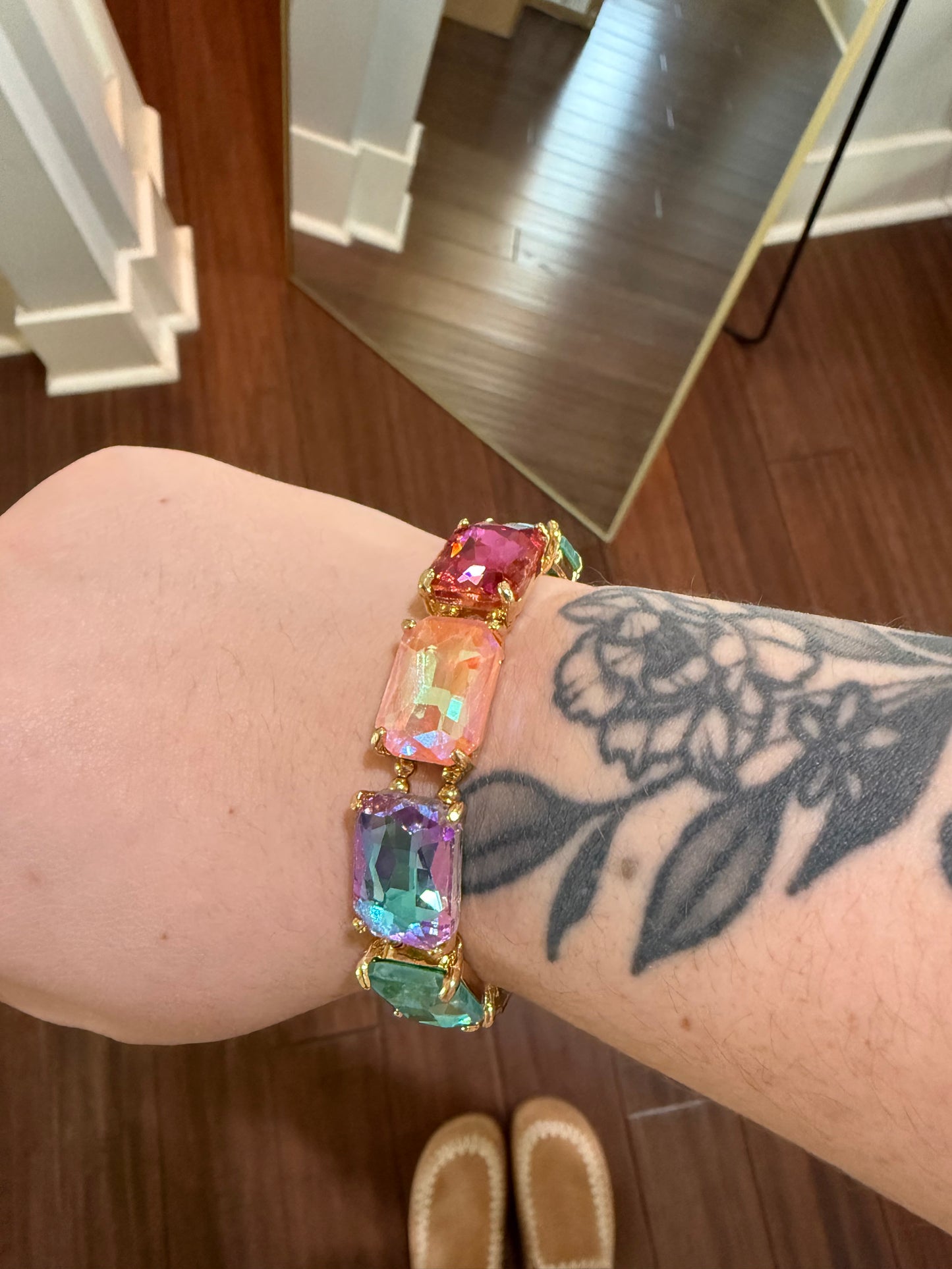 CUSHION CUT RECTANGLE GLASS CRYSTAL STRETCH BRACELET