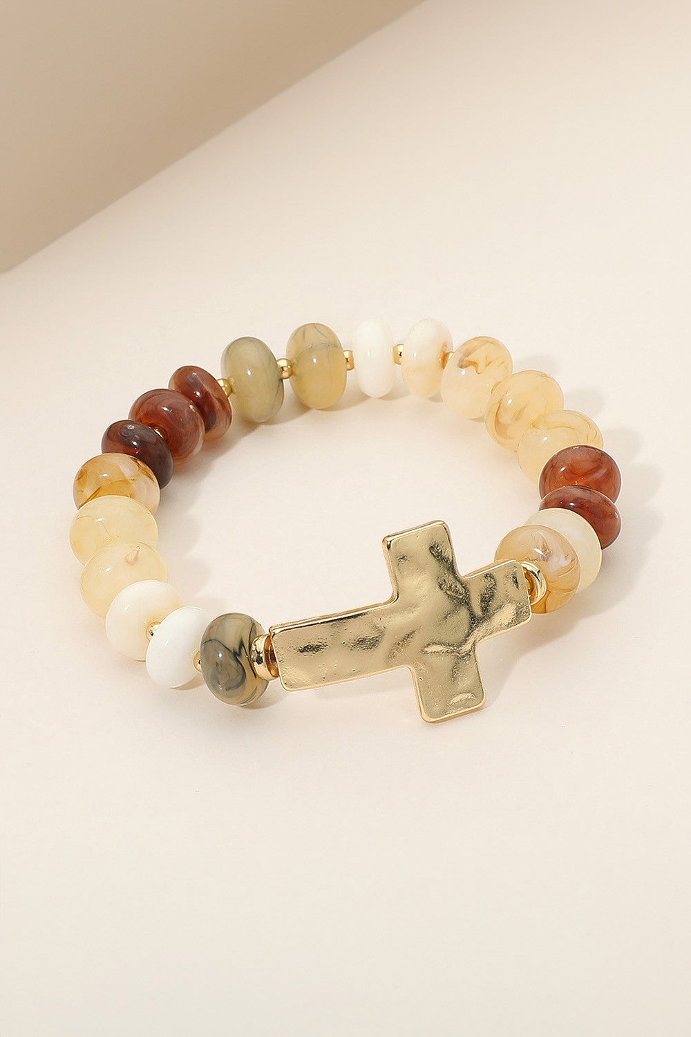HAMMERED CROSS BEADED BRACELET