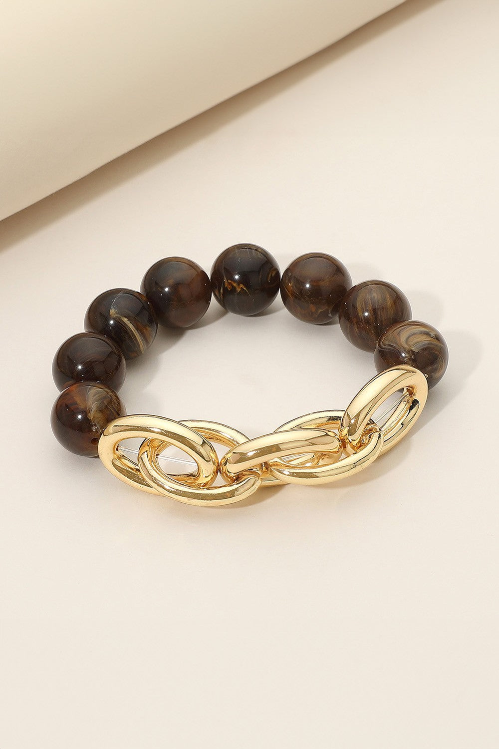 CHAIN AND BEADED STRETCH BRACELET