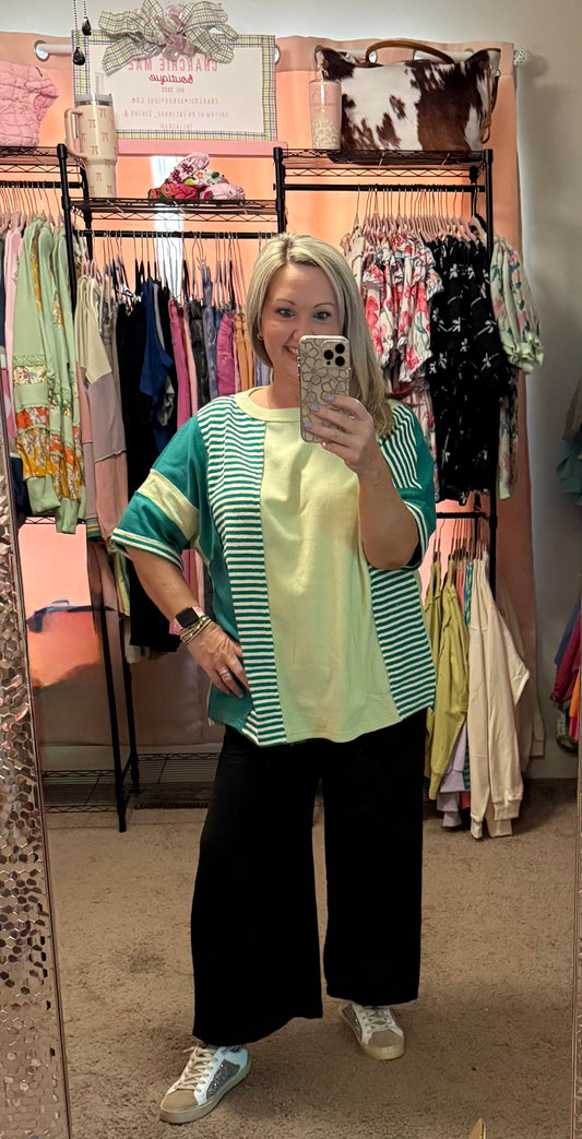 CURVY STRIPE WAFFLE PATCHWORK TOP