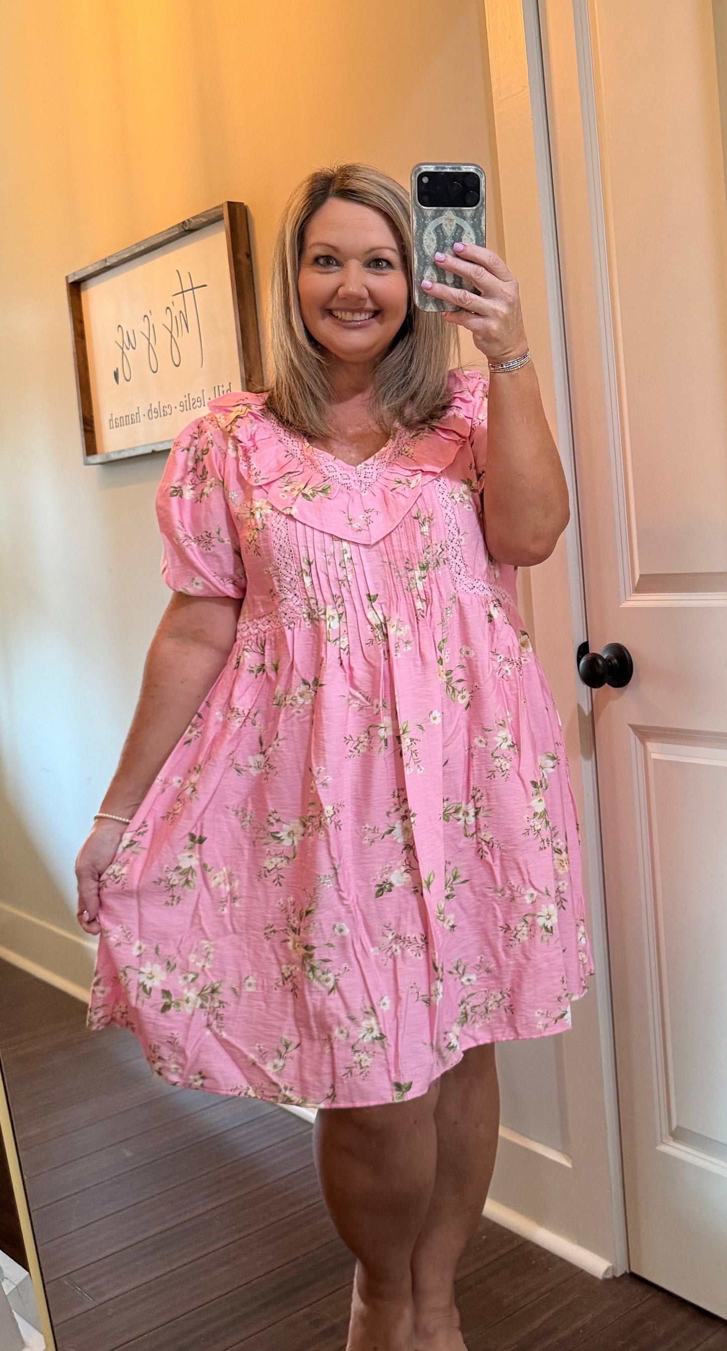 FLORAL RUFFLE TRIM DRESS