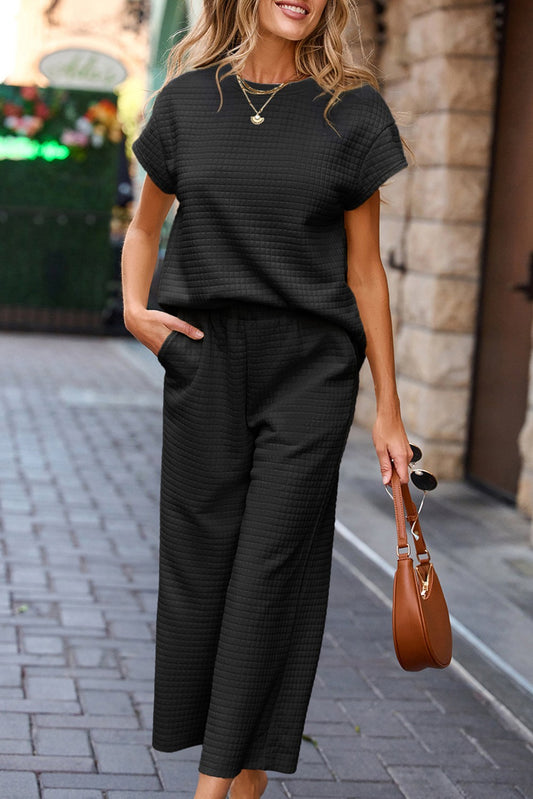 CURVY SOLID TEXTURED TOP AND BOTTOM SET