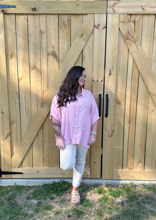 CURVY CLAUDIA STRIPED OVERSIZED TOP