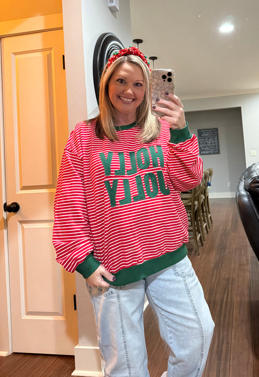HOLLY JOLLY STRIPED PULLOVER