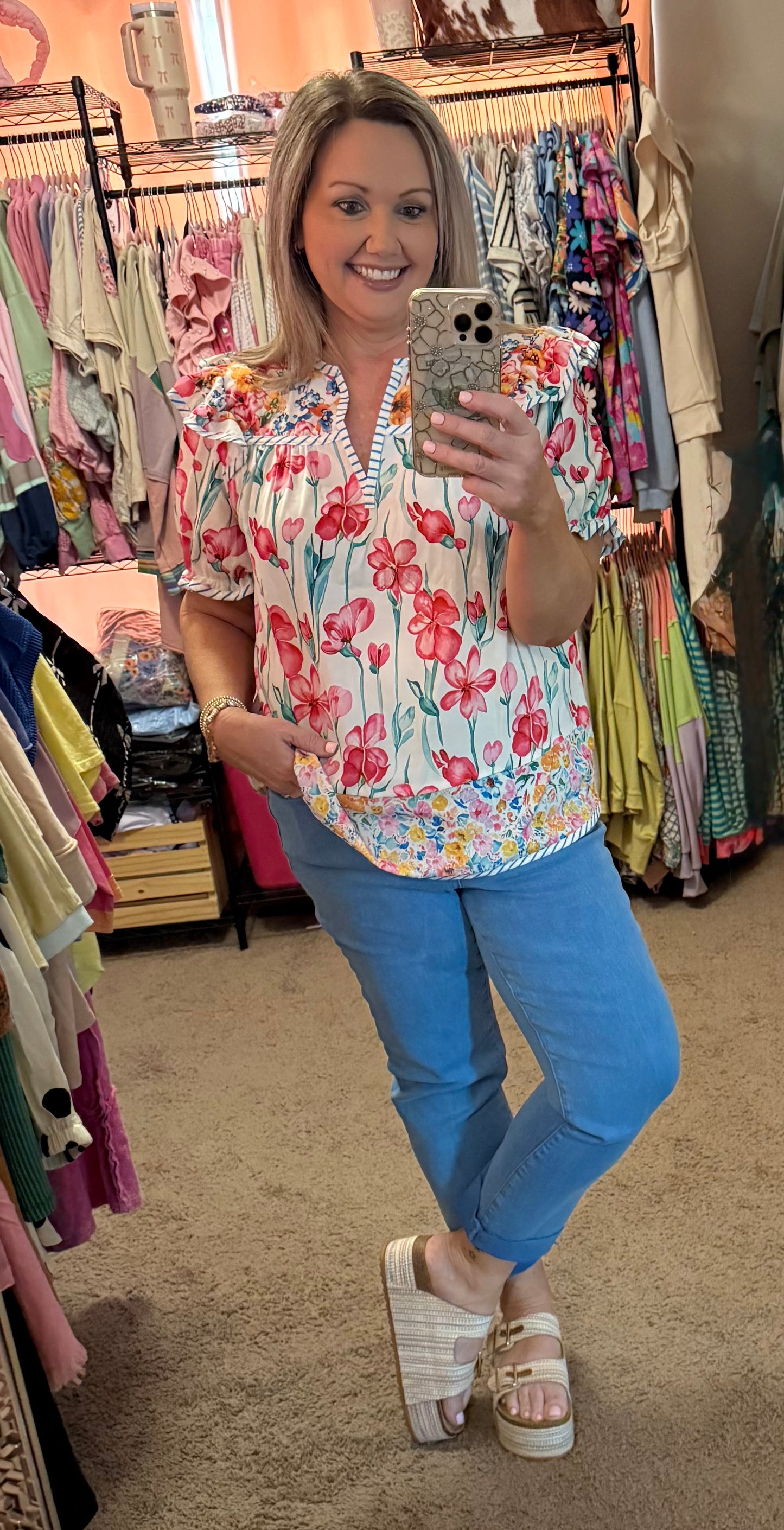 ADRIANNE FLORAL STRIPED TOP
