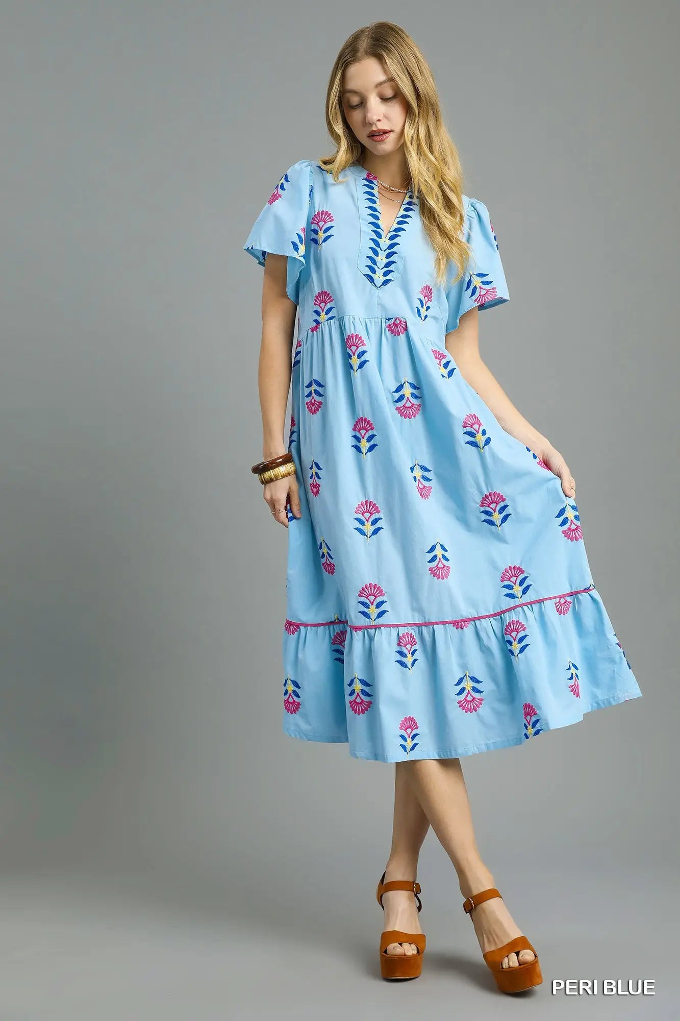 EMBROIDERED TIERED MIDI DRESS **CURVY**