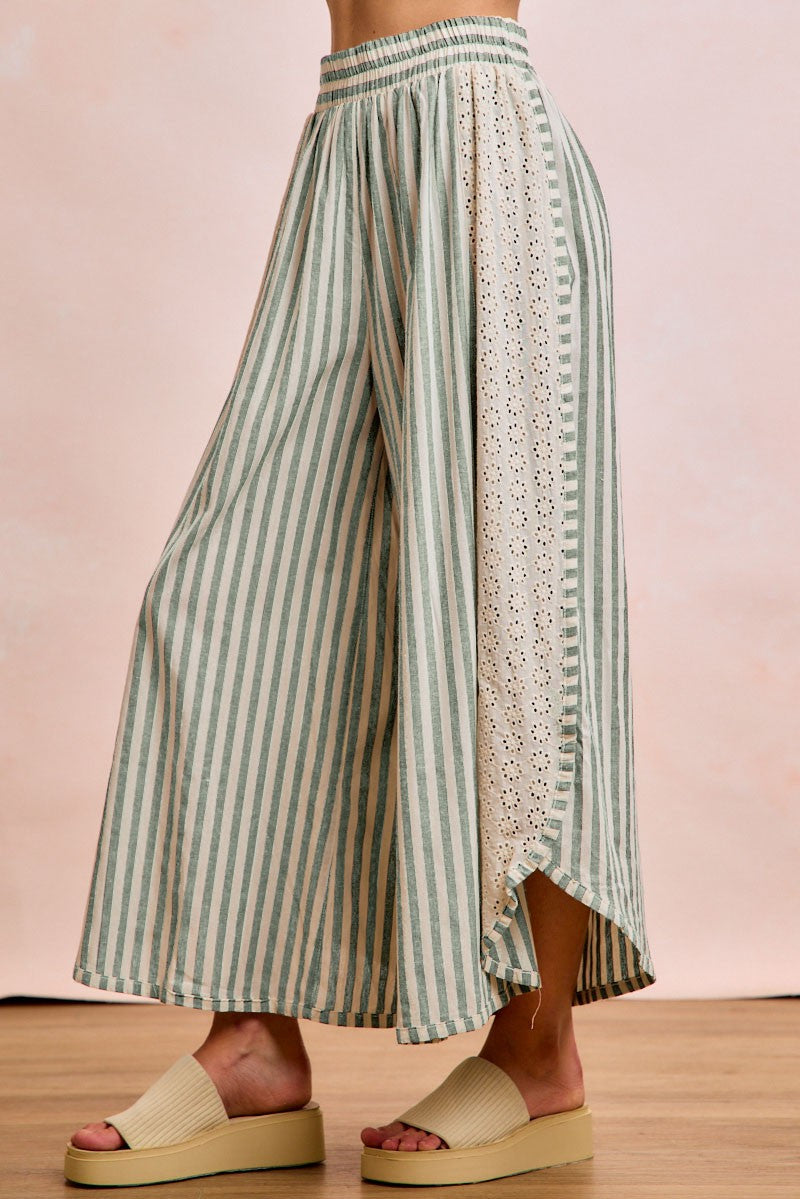 FLORAL EYELET WIDE LEG PANTS