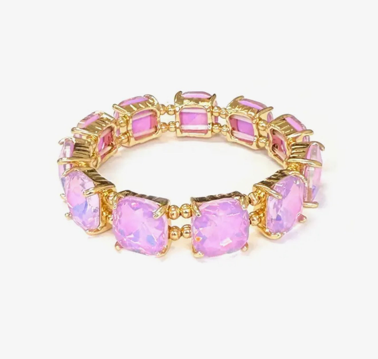 CUSHION CUT SQUARE GLASS CRYSTAL STRETCH BRACELET