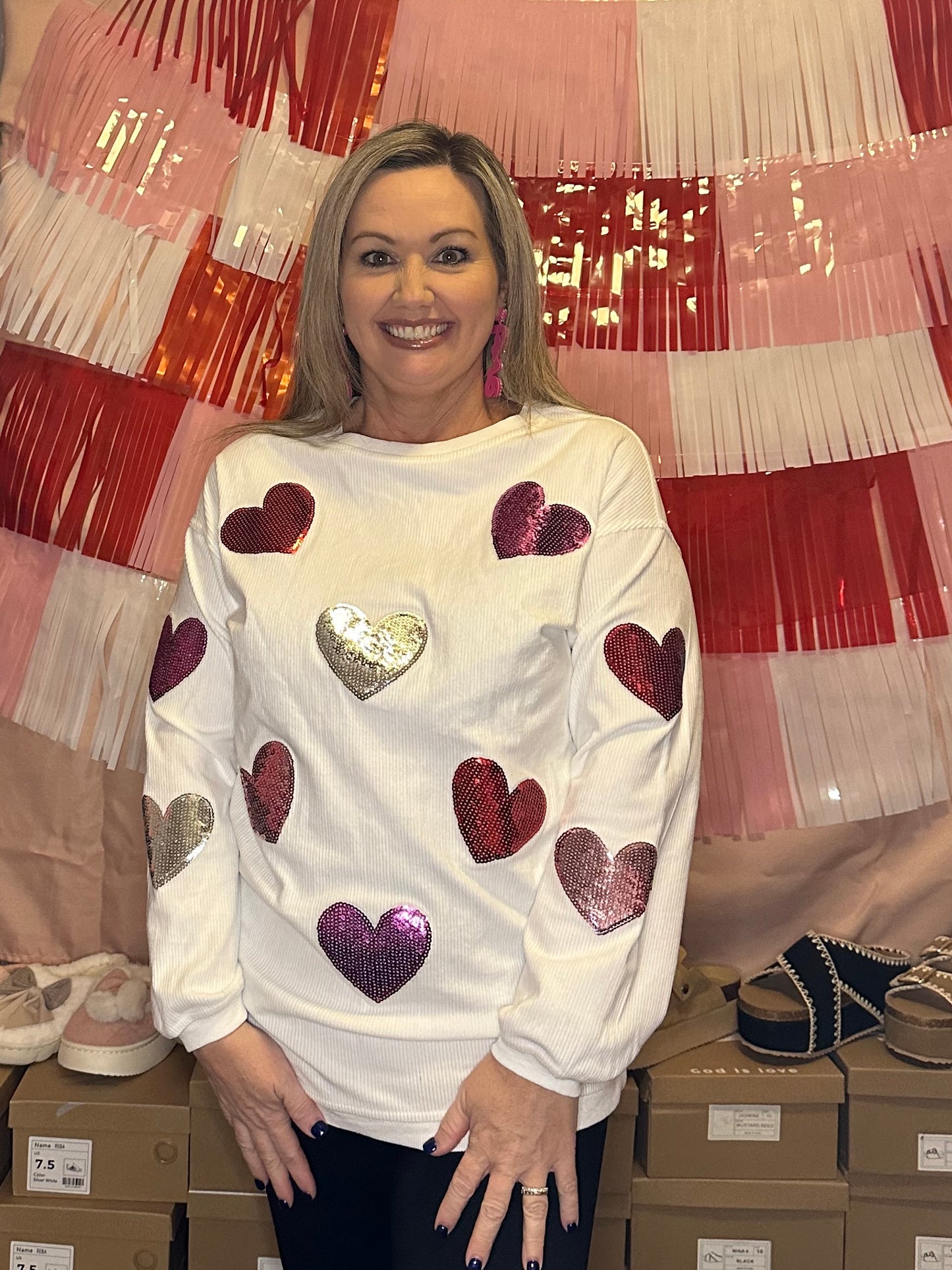 HEART CORDED RIBBED PULLOVER