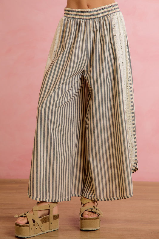 FLORAL EYELET WIDE LEG PANTS