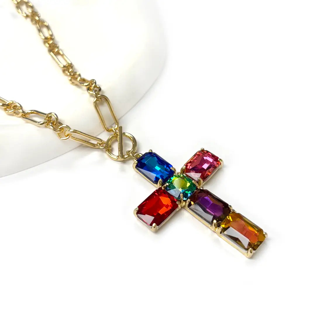 CROSS GLASS GEMSTONE PENDANT