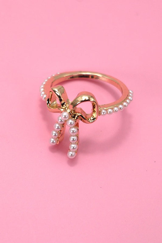 GOLD PEARL BOW RING