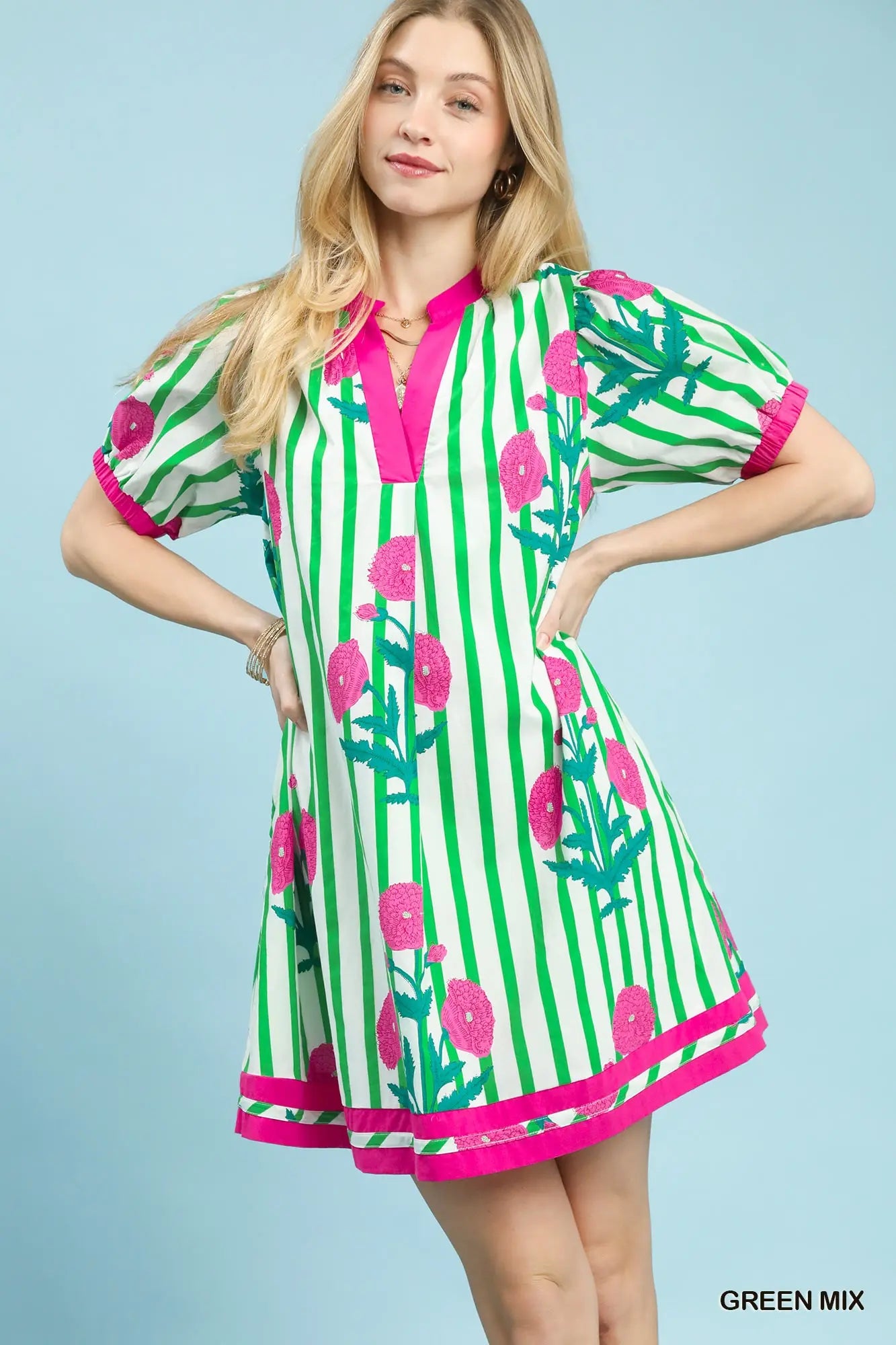 MIX FLORAL STRIPE DRESS