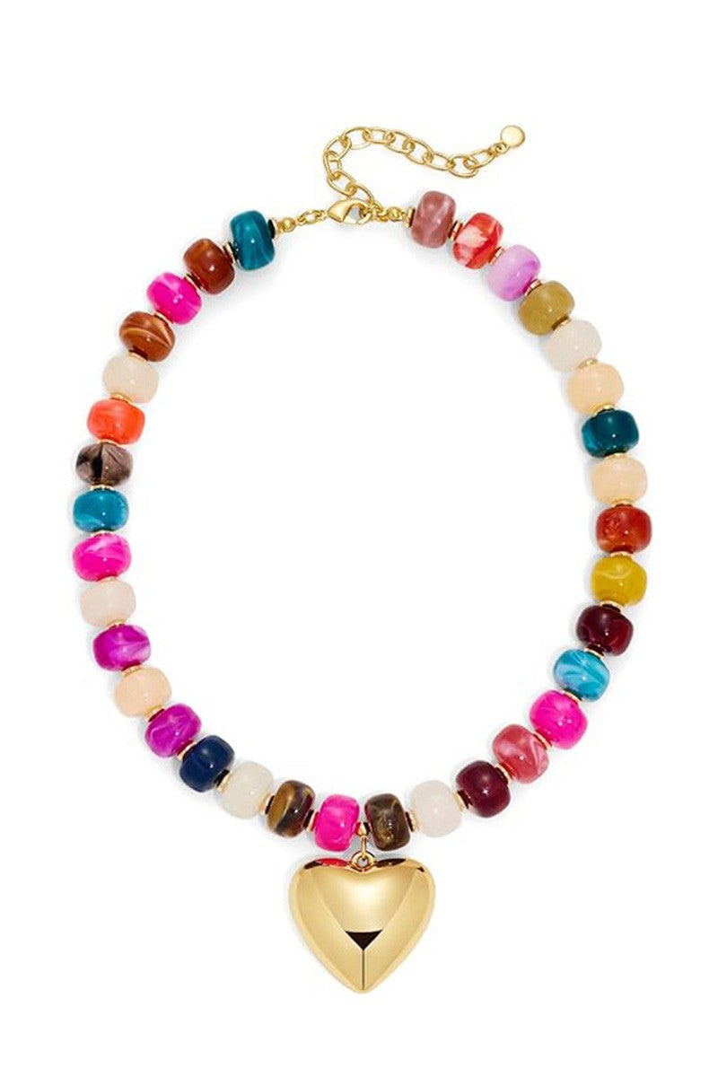 CRYSTAL BEAD NECKLACE WITH HEART PENDANT