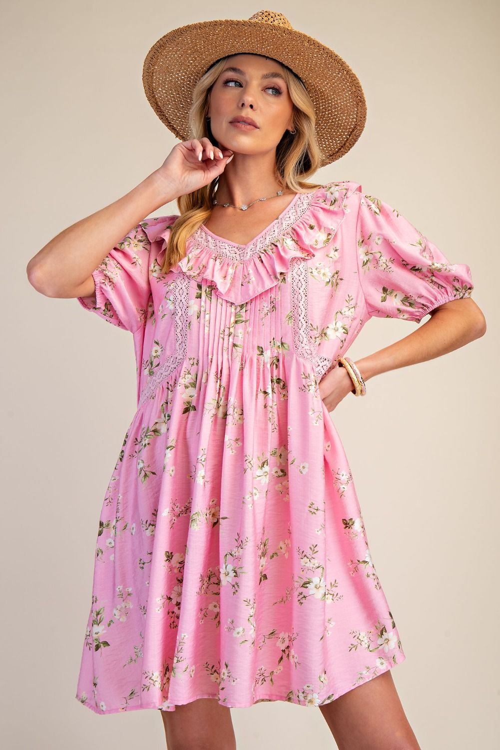 FLORAL RUFFLE TRIM DRESS