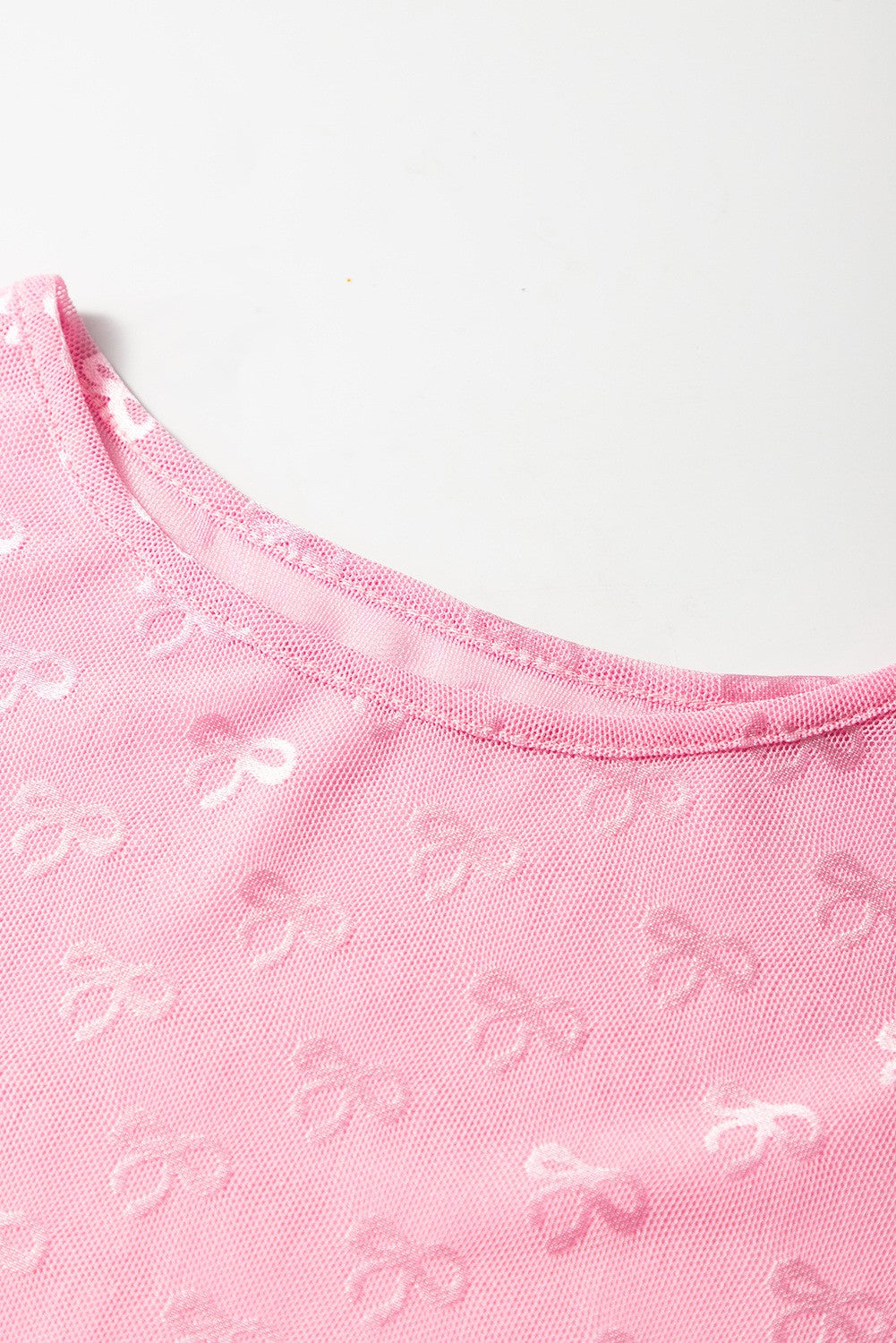 MESH BOW PATTERN LONG SLEEVE TOP