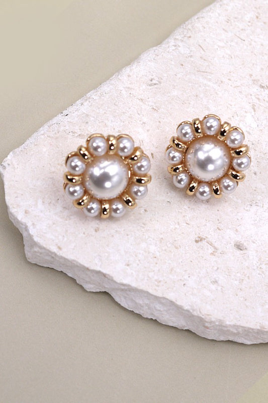FLOWER PEARL STUD POST EARRINGS