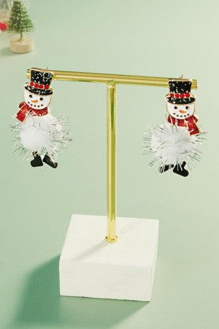 SNOWMAN POM POM DANGLE EARRINGS
