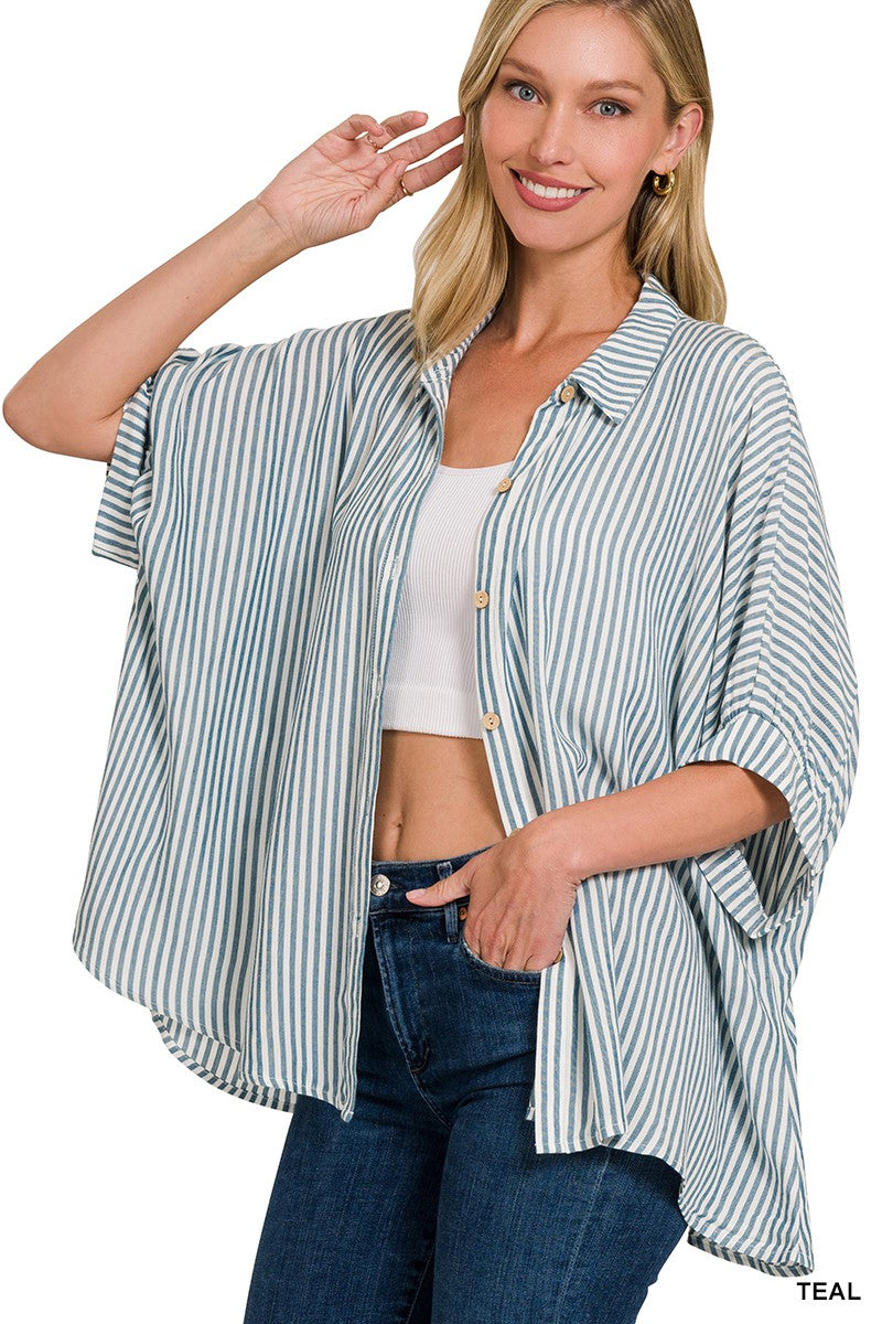 CLAUDIA STRIPED BUTTON UP TOP