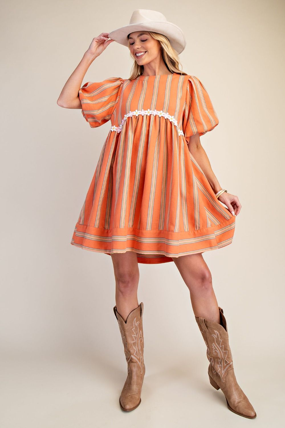 BUBBLE SLEEVE WOVEN DRESS