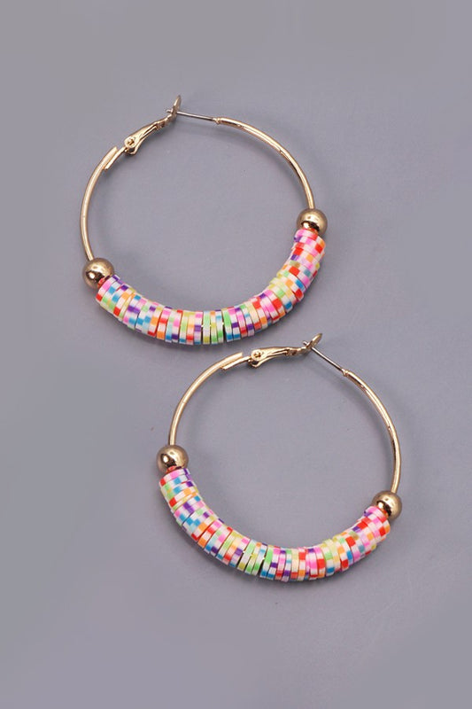 COLORFUL CLAY BEADED HOOP EARRINGS