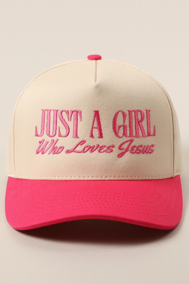 JUST A GIRL WHO LOVES JESUS EMBROIDERY TRUCKER HAT