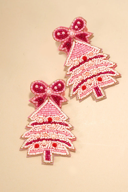 CHRISTMAS TREE BEAD SEED EARRINGS