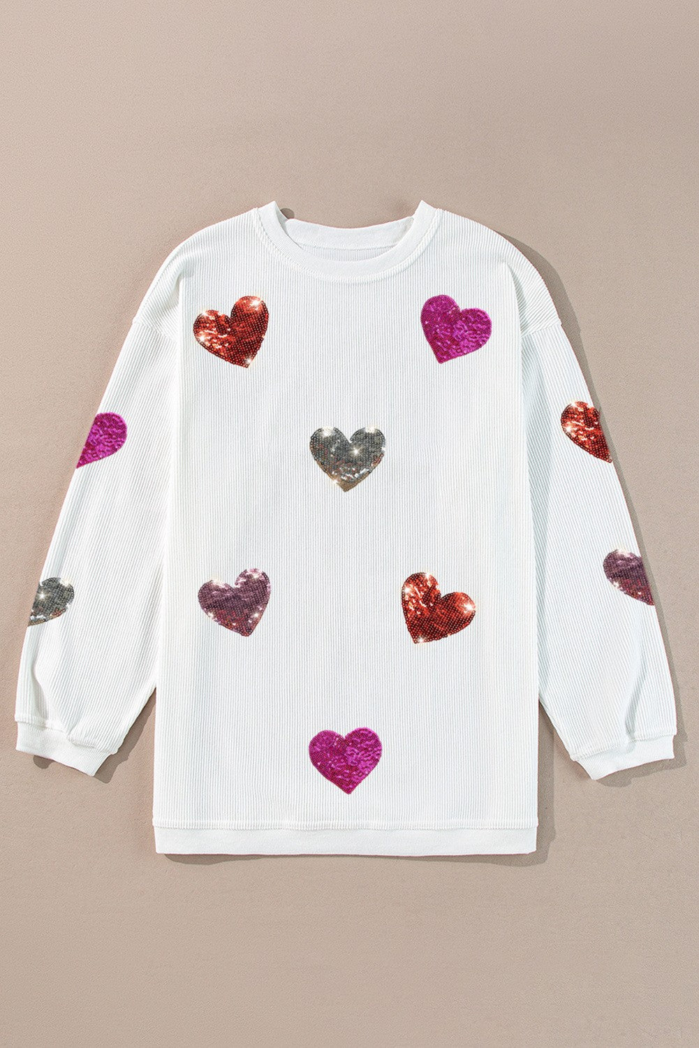 HEART CORDED RIBBED PULLOVER